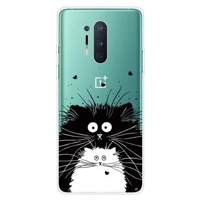 غطاء خلفي لين من مادة TPU شفاف مطبوع بنمط حيوانات بالألوان الأسود والأبيض لهاتف OnePlus 8 Pro
