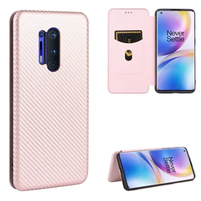Funda de teléfono con textura de fibra de carbono y absorción automática para OnePlus 8 Pro - Oro Rosa