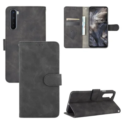 Skin-touch Wallet Stand Leather Flip Shell for OnePlus Nord - Black