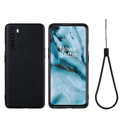 Liquid Silicone Soft Phone Shell with Strap for OnePlus Nord - Black