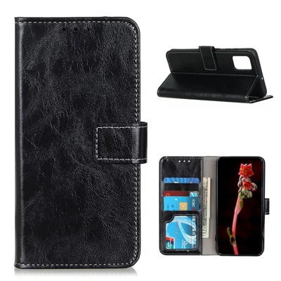 Læderdæksel til OnePlus 8T med Crazy Horse-tekstur, wallet stand-skæl - Sort