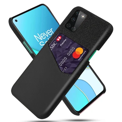 Kortholder i stof + PU-læder med belægning af PC beskyttelsesdæksel til OnePlus 8T - Sort