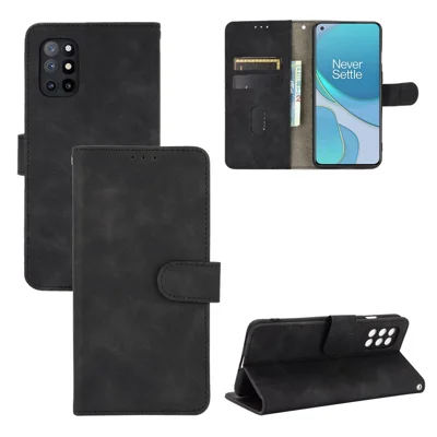 Til OnePlus 8T, PU-læderlomme med stativ og hudfølelse - Sort