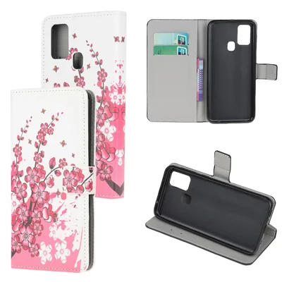 Phone Cover for OnePlus Nord N100 Pattern Printing Wallet Leather Case - Pink Flower