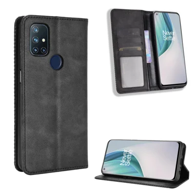 Retro Style Auto-Absorbed Wallet Stand Leather Phone Case for OnePlus Nord N10 5G - Black