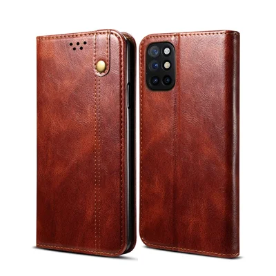 Vokset Crazy Horse-struktur TPU + PU-læderskål til telefon til OnePlus 8T – Brun