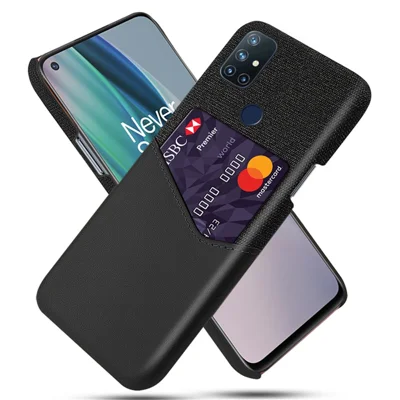 Card Holder Cloth + PU Leather Coated PC Back Cover for OnePlus Nord N10 5G - Black