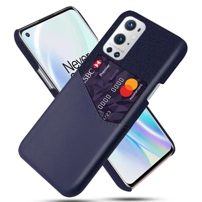 KSQ Mit Kartenfach Stoff + PU-Leder beschichtete PC-Rückabdeckung für OnePlus 9 Pro - Blau