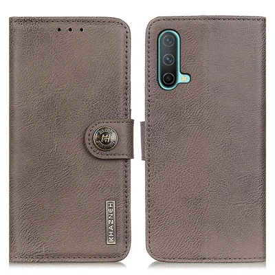 KHAZNEH Magnetic Clasp PU Leather Phone Shell Case Protector with Wallet Stand for OnePlus Nord CE 5G - Grey