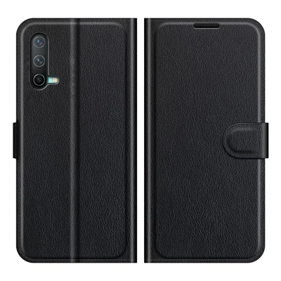 Litchi Skin Leather Wallet Protective Case Mobile Phone Cover with Stand for OnePlus Nord CE 5G - Black