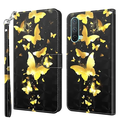 Pattern Printing Wallet Leather Case Cover for OnePlus Nord CE 5G - Gold Butterfly