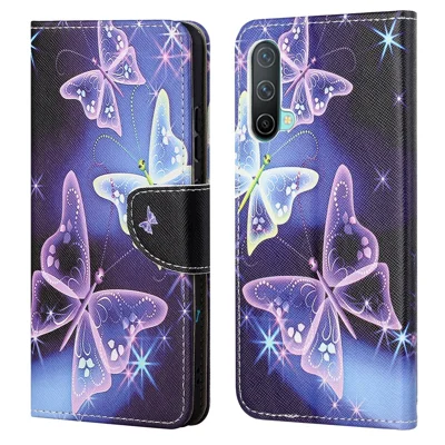 Cross Texture Pattern Printing Wallet Stand PU Leather Phone Case Cover for OnePlus Nord CE 5G - Beautiful Butterfly