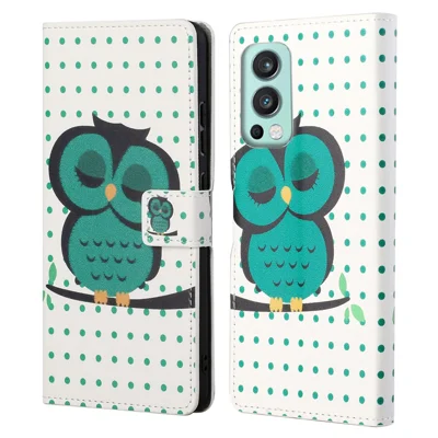 Wallet Design Pattern Printing Drop-Resistant Leather Protective Case with Stand for OnePlus Nord 2 5G - Single Owl