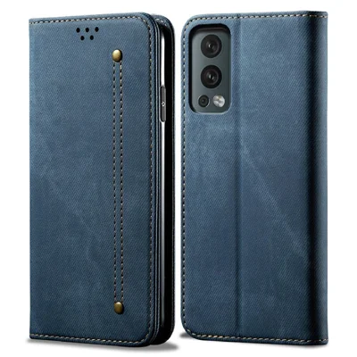 Volledig Beschermende Portefeuillestandhoes van PU Leer met Jeansweefselstructuur voor OnePlus Nord 2 5G - Blauw
