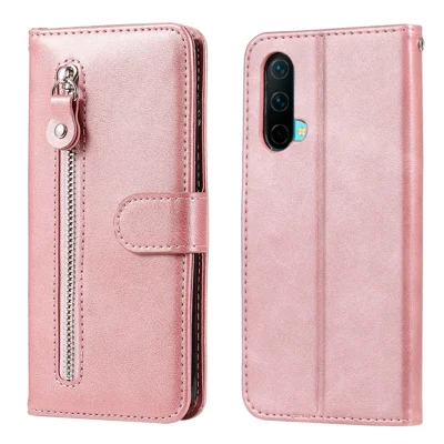 Zipper Pocket Wallet PU Leather Phone Case Shell with Stand for OnePlus Nord CE 5G - Rose Gold