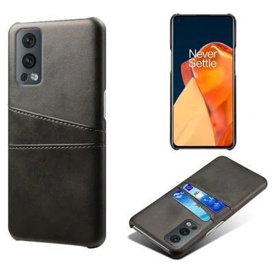 KSQ Dual Back Card Slots PU Leather + PC Combo Drop-Proof Hard Case voor OnePlus Nord 2 5G - Zwart