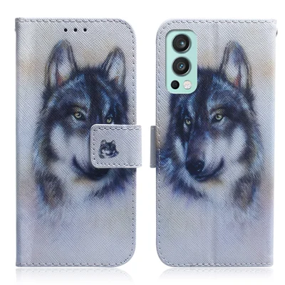 Stijlvolle Print Beschermhoes van Kunstleer met Portemonnee- en Standfunctie, Stootvrij voor OnePlus Nord 2 5G - Wolf
