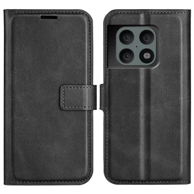 Full Body Protection PU Leather + TPU Magnetic Clasp Stand Wallet Phone Cover for OnePlus 10 Pro 5G - Black