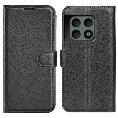 Étui folio en PU aspect cuir Litchi avec fermeture magnétique, protection anti-rayures et support pour OnePlus 10 Pro 5G - Noir