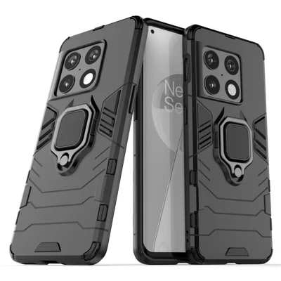 Dual-Layer Soft Flexibele TPU Harde PC Antislip Beschermhoes met Steunvoet voor OnePlus 10 Pro 5G - Zwart
