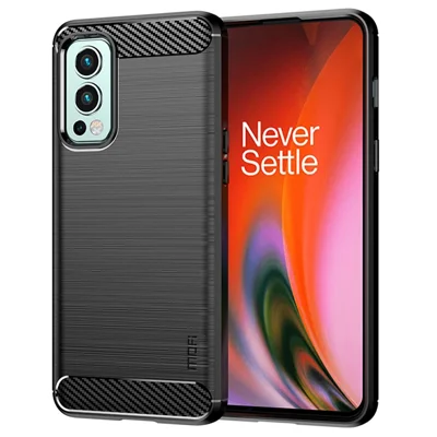 MOFI Koolstofvezelstructuur Geborsteld Oppervlak Goed Beschermd Slank TPU Telefoonhoesje voor OnePlus Nord 2 5G - Zwart