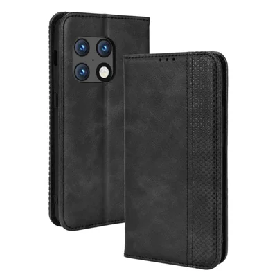 Coque de protection en cuir rétro style 360 degrés imprimé + Étui intérieur TPU Portefeuille Support pour Téléphone pour OnePlus 10 Pro 5G - Noir