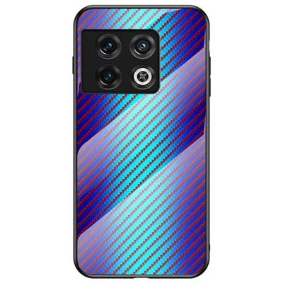 Carbon Fiber Texture Phone Case for OnePlus 10 Pro 5G, Scratch-resistant Tempered Glass + PC + TPU Cover - Blue Fiber