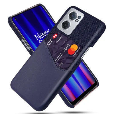 Til OnePlus Nord CE 2 5G Kortholder Telefonbeskyttelsestaske Stof + PC + PU Læder Faldsik Bagside - Blå
