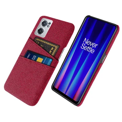 Phone Case for OnePlus Nord CE 2 5G, Shockproof Cloth Texture Dual Card Slots Cloth + PC Protective Cover - Red