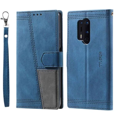 Ttudrch 004 Para OnePlus 8 Pro de Empalme de Empalme Touch Touch Feeling Phone Stand Case Bloqueo Rfid PU Cuero Cubierta Protectora - Azul