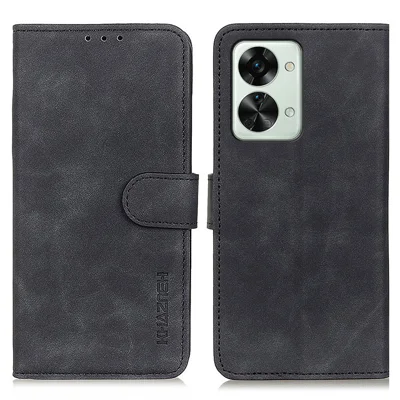 KHAZNEH For OnePlus Nord 2T 5G Vintage Textured PU Leather Anti-fall Cellphone Case Magnetic Clasp Protective Cover with Stand Wallet - Black