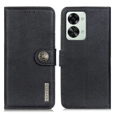 KHAZNEH For OnePlus Nord 2T 5G Textured PU Leather Protective Cover Magnetic Clasp Shockproof Stand Smart Phone Case with Wallet - Black