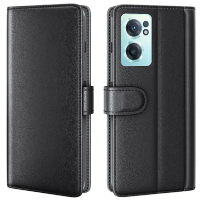 For OnePlus Nord CE 2 5G Case Genuine Split Leather Phone Cover with Wallet Stand - Black