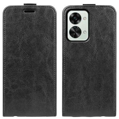 Crazy Horse Texture Phone Case for OnePlus Nord 2T 5G, Vertical Flip PU Leather Card Holder Anti-scratch Protective Cover - Black