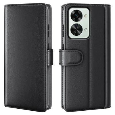 For OnePlus Nord 2T 5G Case Genuine Split Leather Phone Cover with Wallet Stand - Black