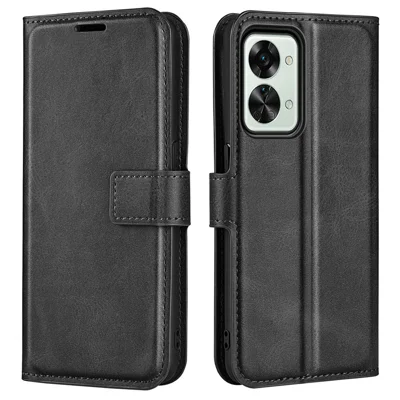 For OnePlus Nord 2T 5G Square Magnetic Clasp Wear-resistant Case Anti-drop PU Leather Stand Flip Wallet Cover - Black