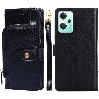 Zipper Pocket Phone Case for OnePlus Nord CE 2 Lite 5G, PU Leather Foldable Stand Cell Phone Cover with Wallet - Black