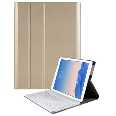 Detachable 2-in-1 Bluetooth-compatible Keyboard + Leather Stand Case Cover for iPad 4 / 3 / 2 Foldable Keyboard Set - Gold Color