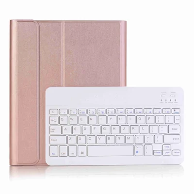 Removable Bluetooth-compatible Keyboard Leather Stand Cover with Pen Slot for iPad 9.7-inch (2018)/9.7-inch (2017)/Air 2/Air - Rose Gold