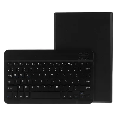 Für Samsung Galaxy Tab A 10,1 (2019) T510 / T515 Magnetische abnehmbare Bluetooth-kompatible Tastatur + Tablet-Hülle aus PU-Leder mit feinen Schafslinien 2-in-1 – Schwarz