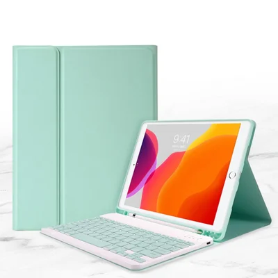 2-in-1 Bluetooth-compatible Keyboard Candy Color Leather Stand Shell Case with Pen Slot for iPad 10.2 (2021)/(2020)/(2019) - Green