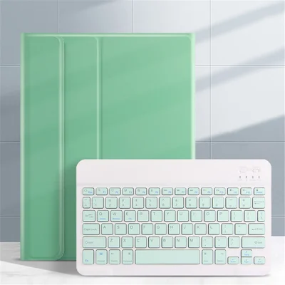 Wireless Bluetooth-compatible Keyboard + Leather Shell 2-in-1 Cover Case with Pen Slot For iPad Air (2013) / Air 2 / 9.7-inch (2017) / 9.7-inch (2018) - Green