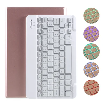 Bluetooth Backlight Keyboard Leather Stand Shell for Lenovo Xiaoxin Pad Pro 11 XJ706F  - Rose Gold