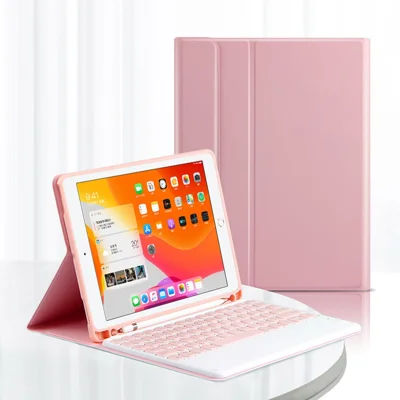 For iPad Pro 10.5-inch (2017) / Air 10.5 inch (2019) Wireless Bluetooth-compatible Keyboard + Candy Color Leather Case - Pink