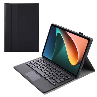 AN05-A for Xiaomi Pad 5 / 5 Pro Touchpad Keyboard Case PU Leather Stand Cover with Detachable Bluetooth-compatible Keyboard - Black