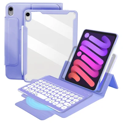 Dust-proof TPU Tablet Stand Case Shock Resistant Protective Cover with Magnetic Detachable Bluetooth-compatible Keyboard for iPad mini (2021) - Purple