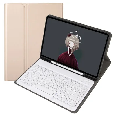 YA700B Bluetooth-compatible Keyboard Leather  Case with Pen Slot for Samsung Galaxy Tab S8 11-inch 2021 (X700/X706)/S7 11-inch (T870/T875) - Gold
