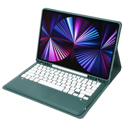 C12B For iPad Pro 12.9 (2018) / (2020) / (2021) Bluetooth-compatible Keyboard Leather Case with Detachable Design - Dark Green