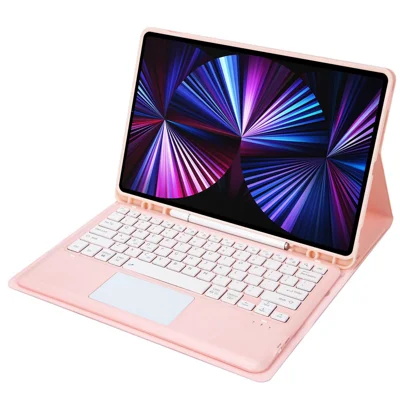 T12B-A For iPad Pro 12.9 (2018) / (2020) / (2021) Detachable Bluetooth-compatible Keyboard Case with TouchPad - Pink