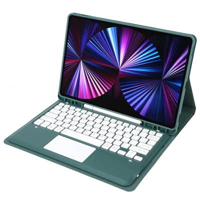 T12B-A For iPad Pro 12.9 (2018) / (2020) / (2021) Detachable Bluetooth-compatible Keyboard Case with TouchPad - Dark Green